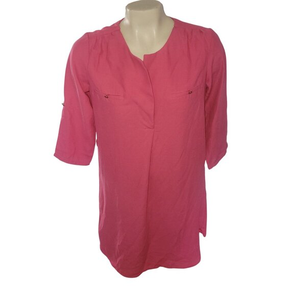 Fig Womens Tunic Top S Pink 3/4‎ Sleeve Lightweight 100% Polyester - Picture 1 of 7